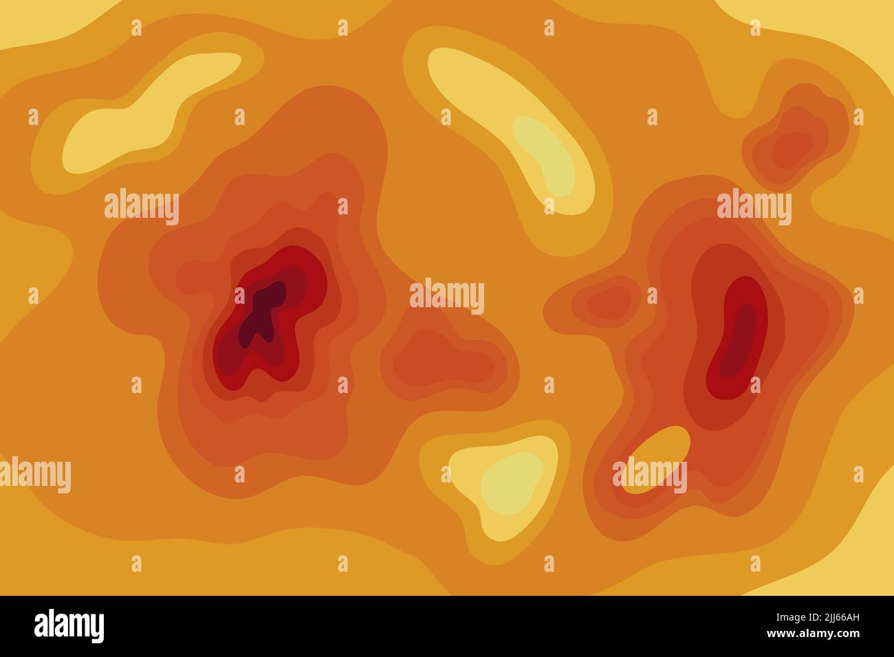 Heatmap: Die Karte zeigt den Bereich und die Zone der Hitze und der hohen Temperatur an. Allmähliches buntes Spektrum als Diagramm. Vektorgrafik. Stockfoto