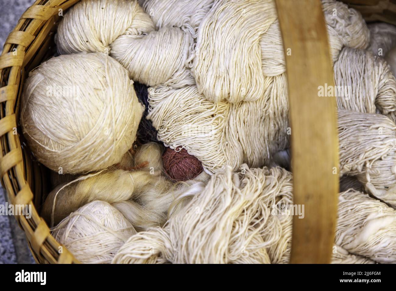 Detail der Schurwolle Produkte, Bekleidungsherstellung Stockfoto