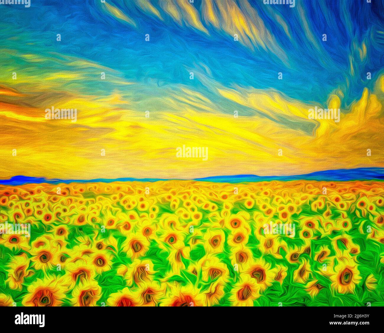 ZEITGENÖSSISCHE KUNST: Sonnenblumenfeld in der Provence (Frankreich) Stockfoto