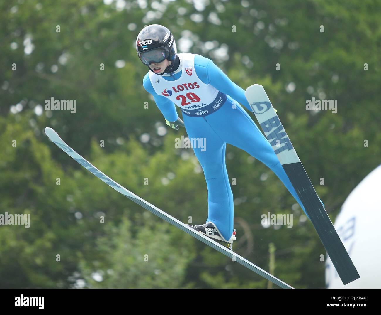 Wisla, Polen. 23.. Juli 2022. Artti Aigro beim Einzelwettbewerb des FIS Skisprung Sommer Grand Prixp in Wisla. (Foto von Damian Klamka/SOPA Images/Sipa USA) Quelle: SIPA USA/Alamy Live News Stockfoto