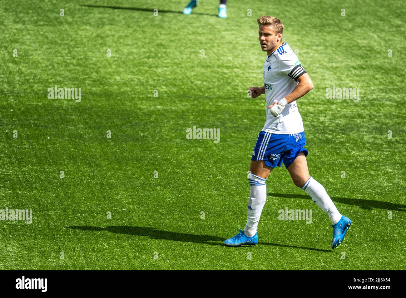 Totte Nyman während eines Spiels zwischen IFK Norrköping und Malmö FF in der Platinumcars Arena in Norrköping. Das Spiel endete 0-2 in Malmös Gunst. Stockfoto