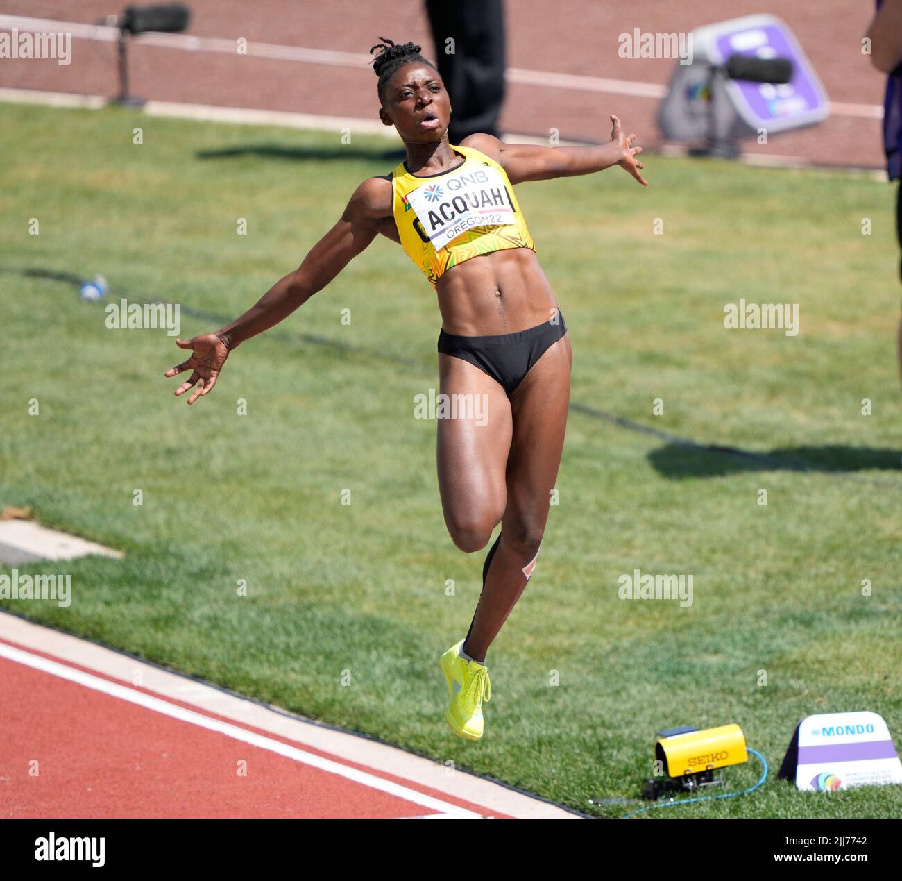 Eugene, USA. 23.. Juli 2022. Eugene, 23 Jul 2022 Deborah Acquah (GHA) bei den Leichtathletik-Weltmeisterschaften im Hayward Field Eugene USA am 23 2022. Juli in Aktion gesehen Alamy Live News Stockfoto