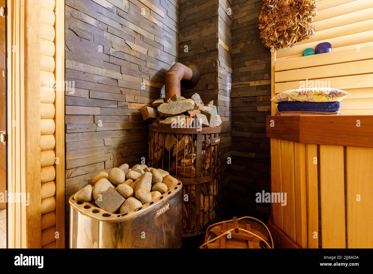 Foto einer Sauna in einem Landhaus Stockfoto