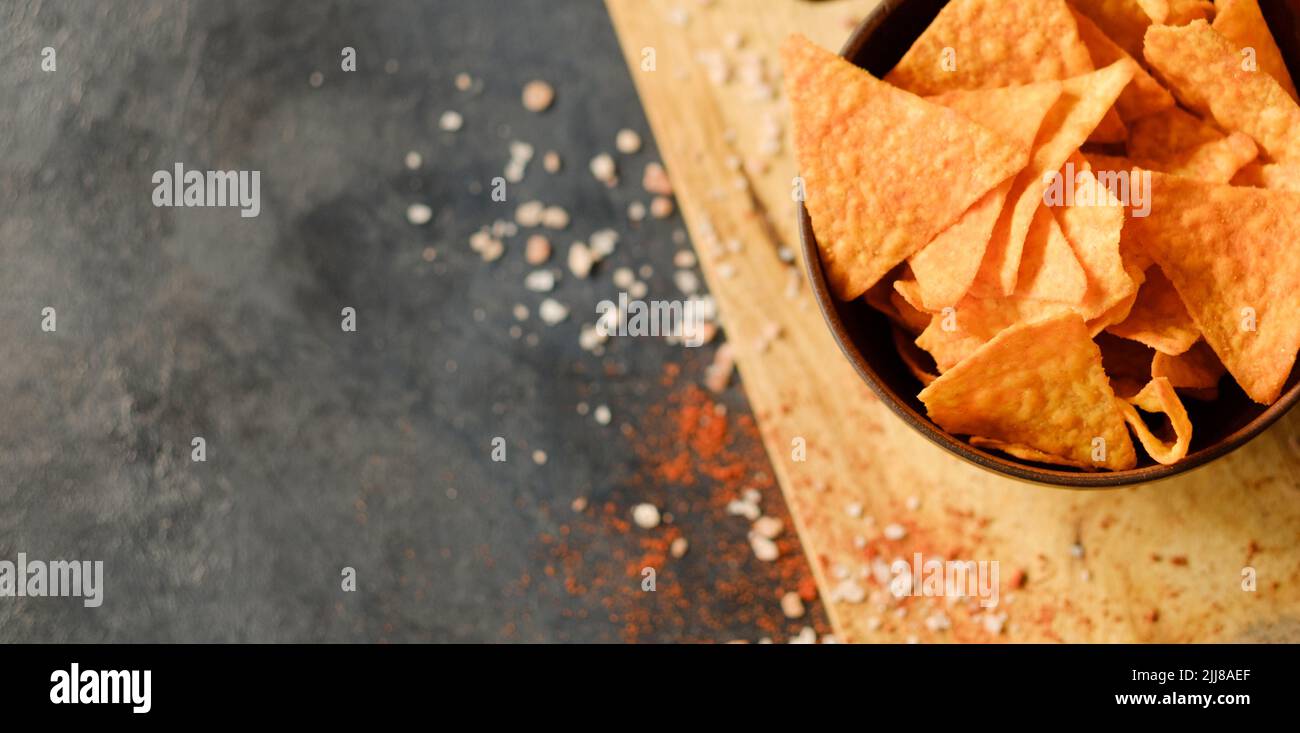Tortilla Nacho Chips Essen Hintergrund knackige Scheiben Stockfoto