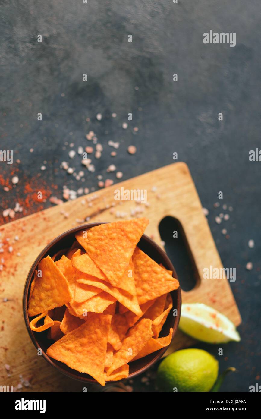 Tortilla Nacho Chips Essen Hintergrund knackige Scheiben Stockfoto