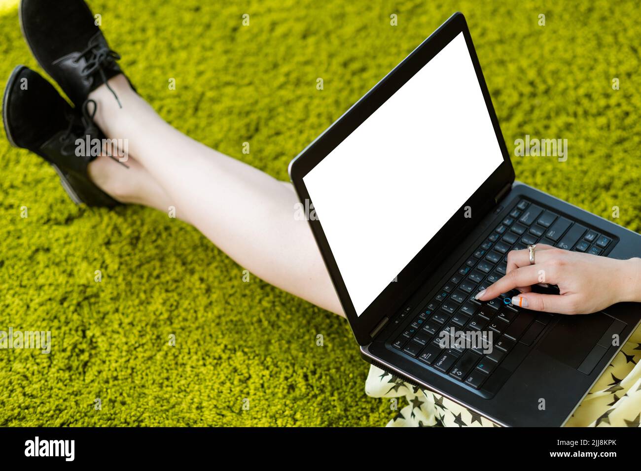 Online-Shops Social Media E-Commerce Frau Laptop Stockfoto