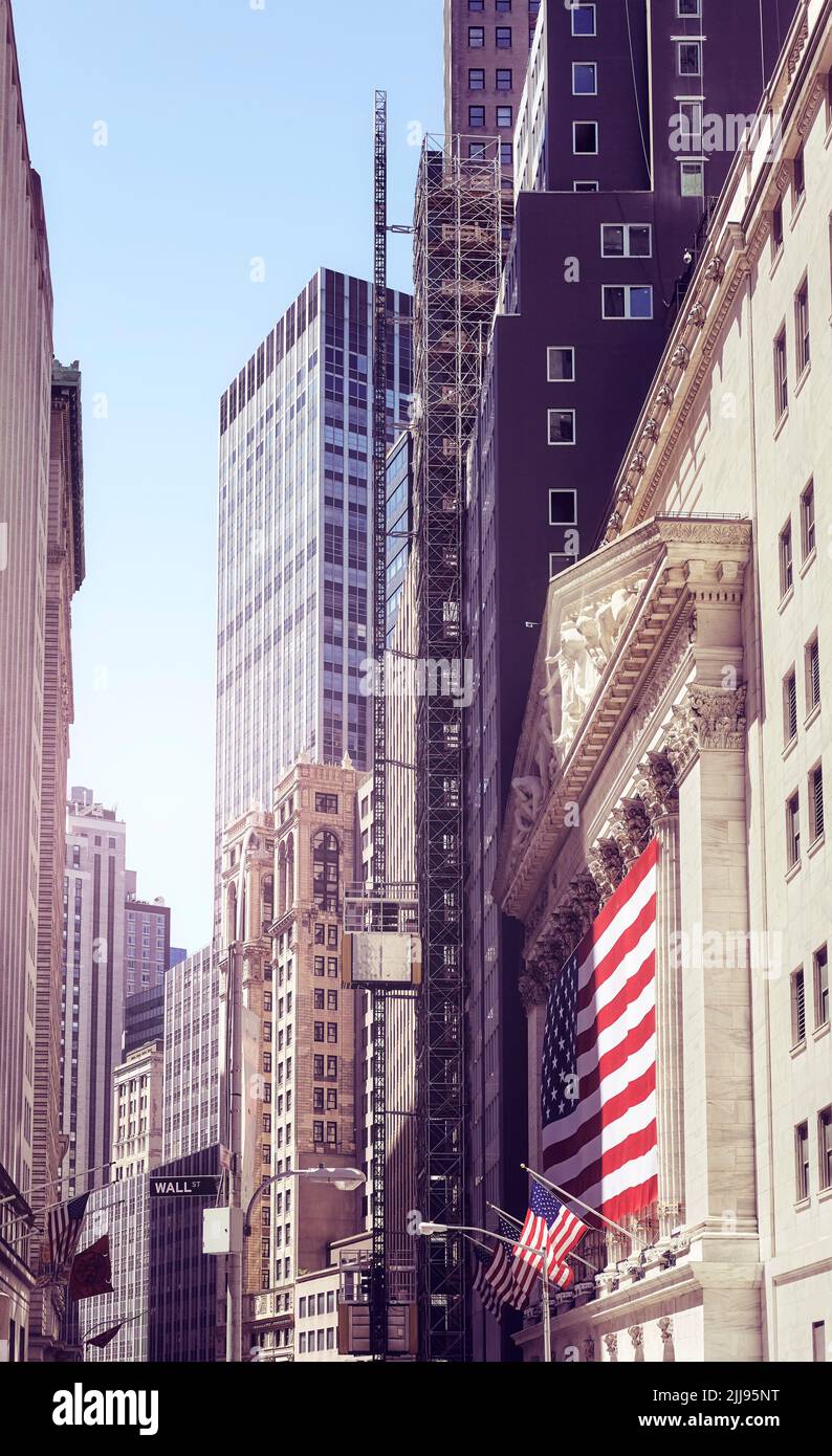 Downtown New York Architektur, Farbtonung angewendet, USA. Stockfoto