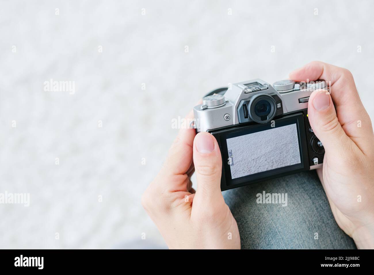 Fotografie Kunst Hobby Freizeit Mann Kamera Bildschirm Stockfoto