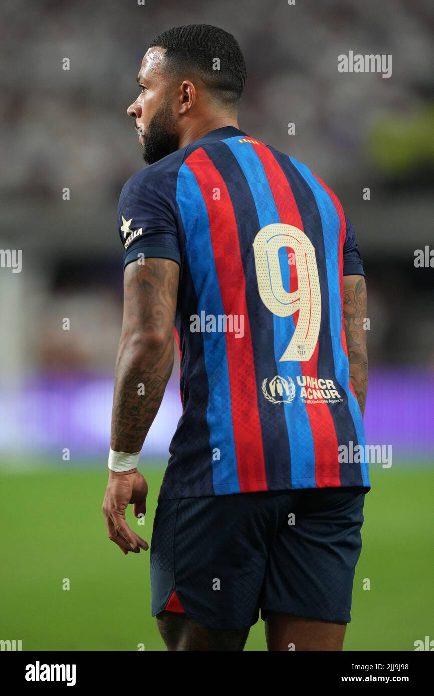 LAS VEGAS, NV - 23. JULI: Memphis Depay von F.C Barcelona beim Fußballmeisterturspiel zwischen Real Madrid und F.C Barcelona in Las Vegas, NV am 23. Juli 2022 in Las Vegas, USA. (Foto von Louis Grasse/PxImages) Stockfoto