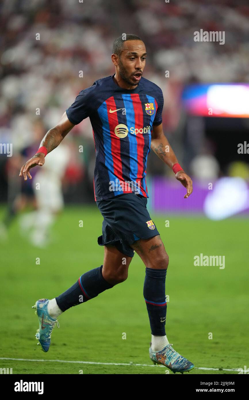 LAS VEGAS, NV - 23. JULI: Pierre-Emerick Aubameyang von F.C Barcelona während des Fußballturniers-Spiels zwischen Real Madrid und F.C Barcelona in Las Vegas, NV am 23. Juli 2022 in Las Vegas, USA. (Foto von Louis Grasse/PxImages) Stockfoto