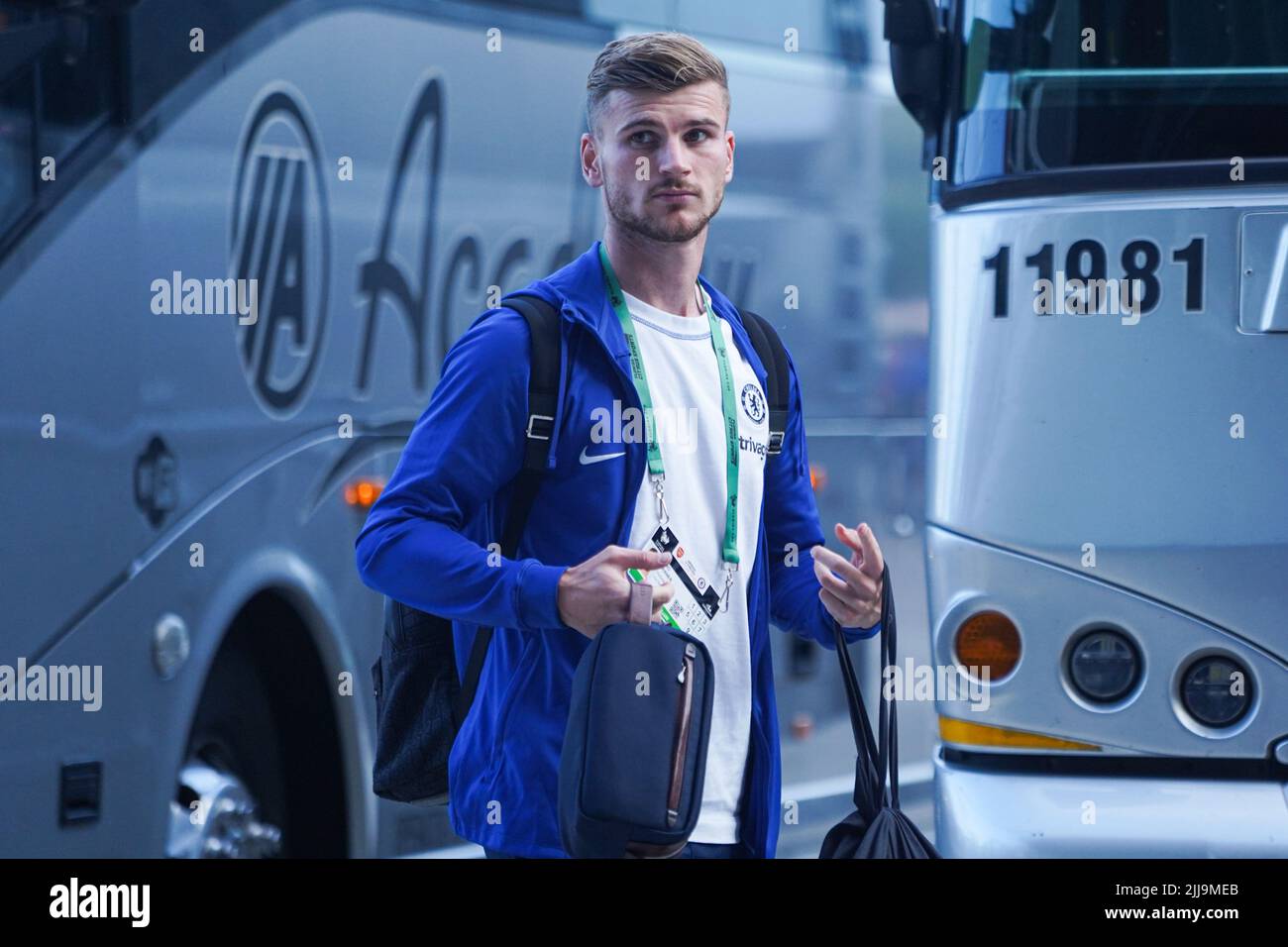 Orlando, Florida, USA, 23. Juli 2022, Der Chelsea-Spieler Timo Werner #11 kommt in einem Freundschaftsspieler im Camping World Stadium an. (Foto: Marty Jean-Louis) Stockfoto