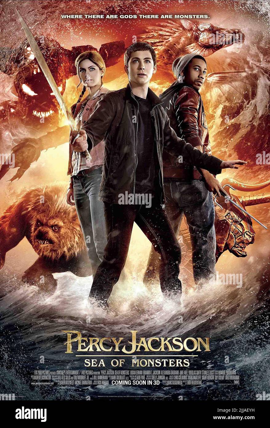 ALEXANDRA DADDARIO, Logan Lerman, BRANDON T. JACKSON POSTER, Percy Jackson: das Meer der Monster, 2013 Stockfoto