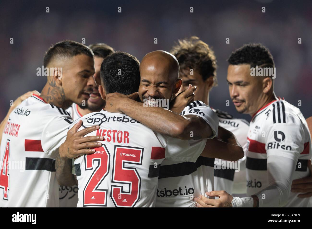 São Paulo, BRASILIEN - São Paulo x Goiás-GO - Patricks Torfeier während eines Spiels zwischen São Paulo und Goiás, gültig für die Runde des Bra 19. Stockfoto