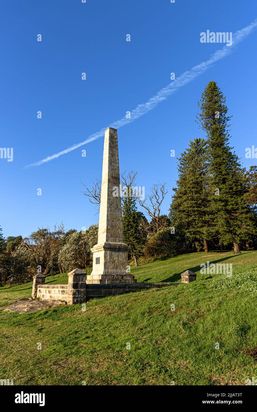 Der Obelisk markiert Captain Cooks Landeplatz in Botany Bay, New South Wales Stockfoto