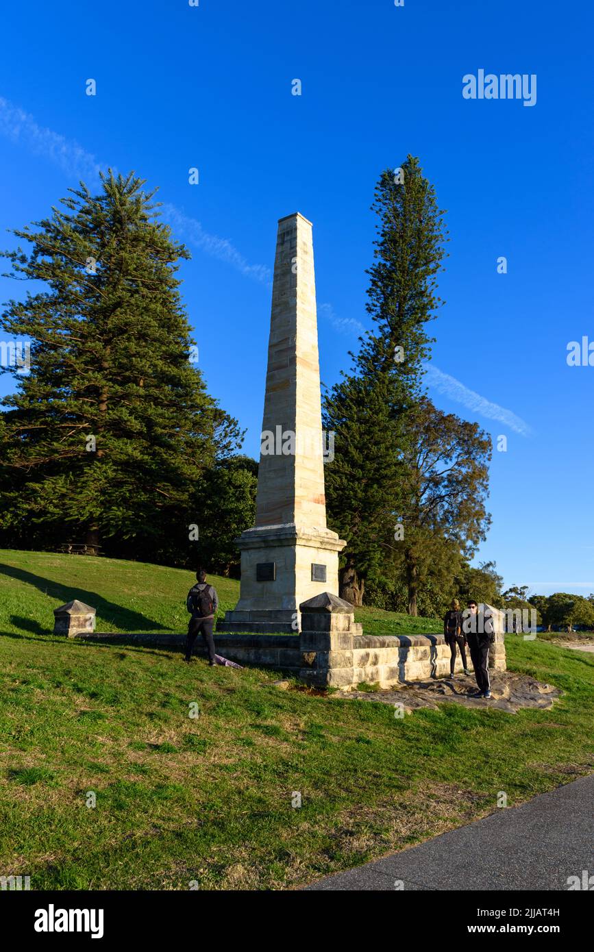 Der Obelisk markiert Captain Cooks Landeplatz in Botany Bay, New South Wales Stockfoto