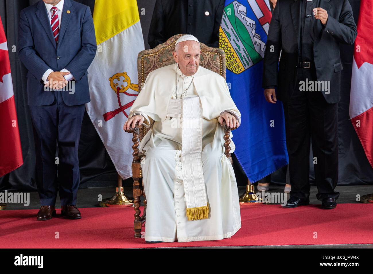 Edmonton, Kanada. 24.. Juli 2022. Seine Heiligkeit Papst Franziskus kommt nach Kanada. Kredit: SOPA Images Limited/Alamy Live Nachrichten Stockfoto