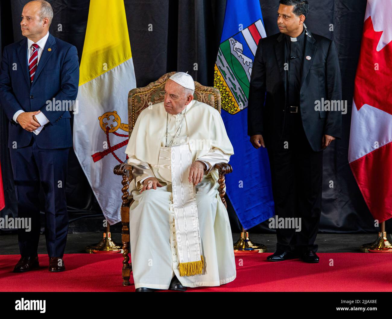 Edmonton, Kanada. 24.. Juli 2022. Seine Heiligkeit Papst Franziskus kommt nach Kanada. (Foto von Ron Palmer/SOPA Images/Sipa USA) Quelle: SIPA USA/Alamy Live News Stockfoto
