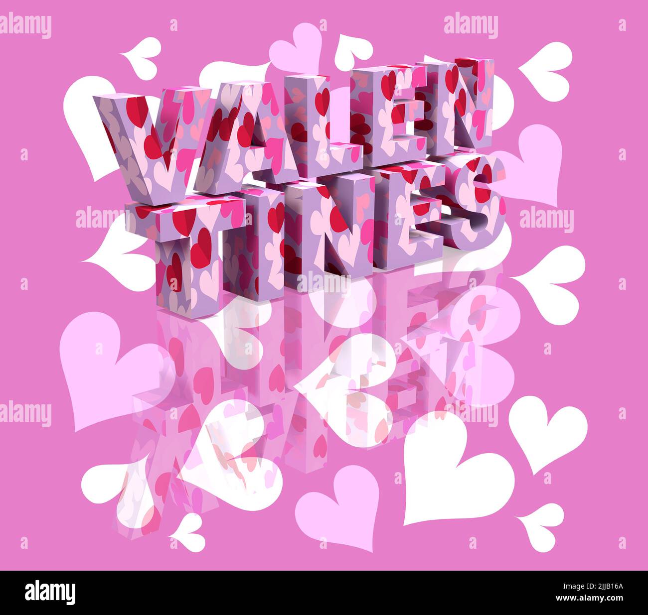 Valentines 3D Render mit rosa Herz Hintergrund Stockfoto