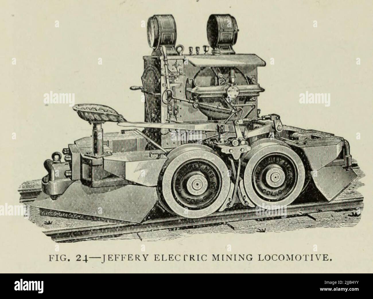 JEFFERY Electric Mining Locomotive aus dem Artikel „ENTWICKLUNG DER ELEKTRISCHEN LOKOMOTIVE“ von B. J. Arnold, M. am. Inst. E. E. aus dem Engineering Magazine ZUM INDUSTRIELLEN FORTSCHRITT Band VII April bis September 1894 NEW YORK The Engineering Magazine Co Stockfoto