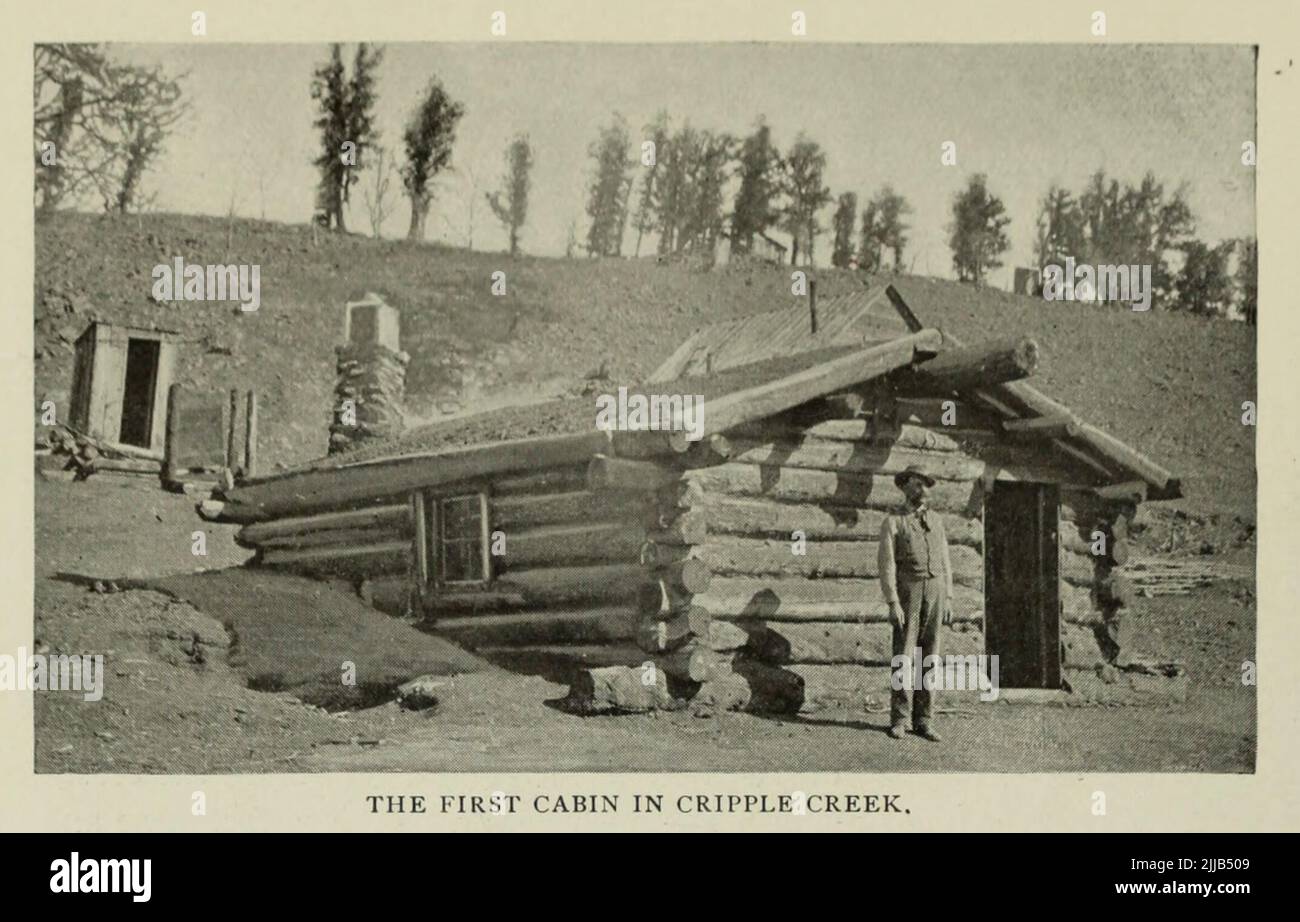 Die erste Hütte in Cripple Creek, Colorado aus dem Artikel "COLORADO'S NEW GOLD-CAMPS" von Prof. Arthur Lakes aus dem Engineering Magazine ÜBER DEN INDUSTRIELLEN FORTSCHRITT Band VII April bis September 1894 NEW YORK The Engineering Magazine Co Stockfoto