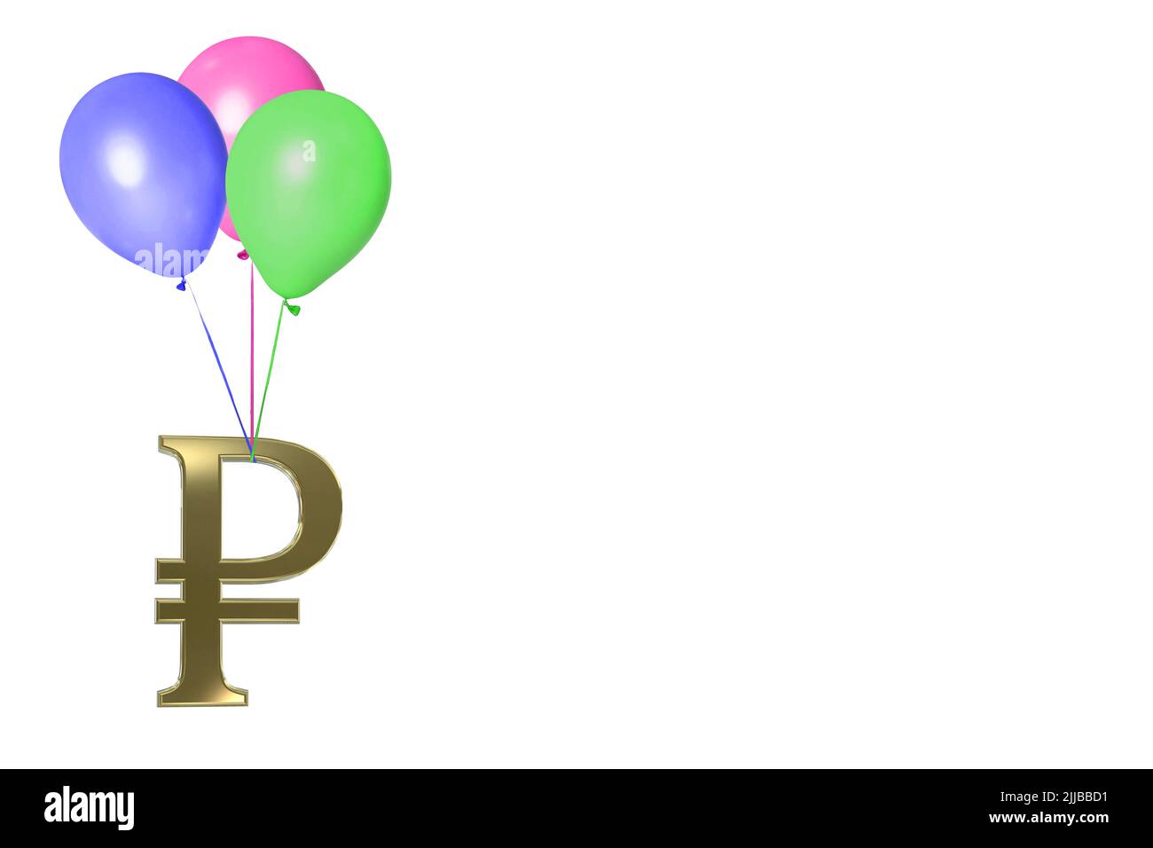 3D Gold Rubel Währungssymbole Zeichen isoliert auf weißem Hintergrund Rubel Inflation Konzept Stockfoto