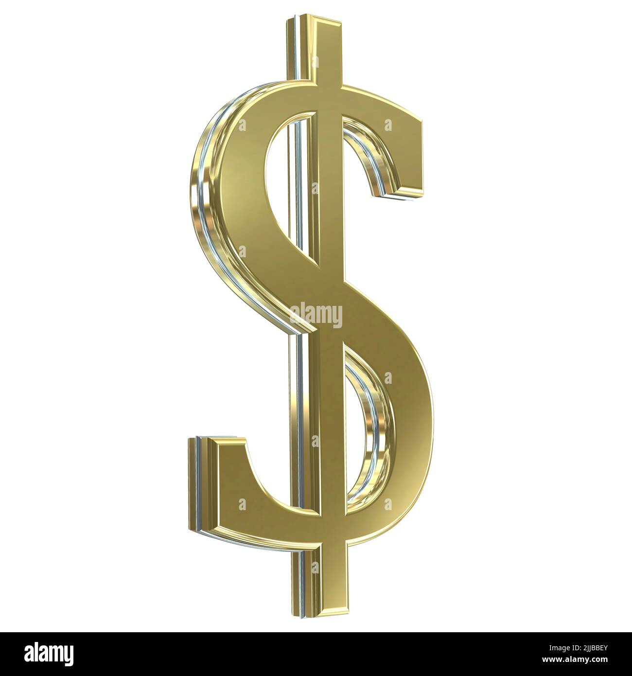 3D Gold Silber Dollar Währungssymbol Symbole Zeichen schneiden isoliert auf weißem Hintergrund Stockfoto