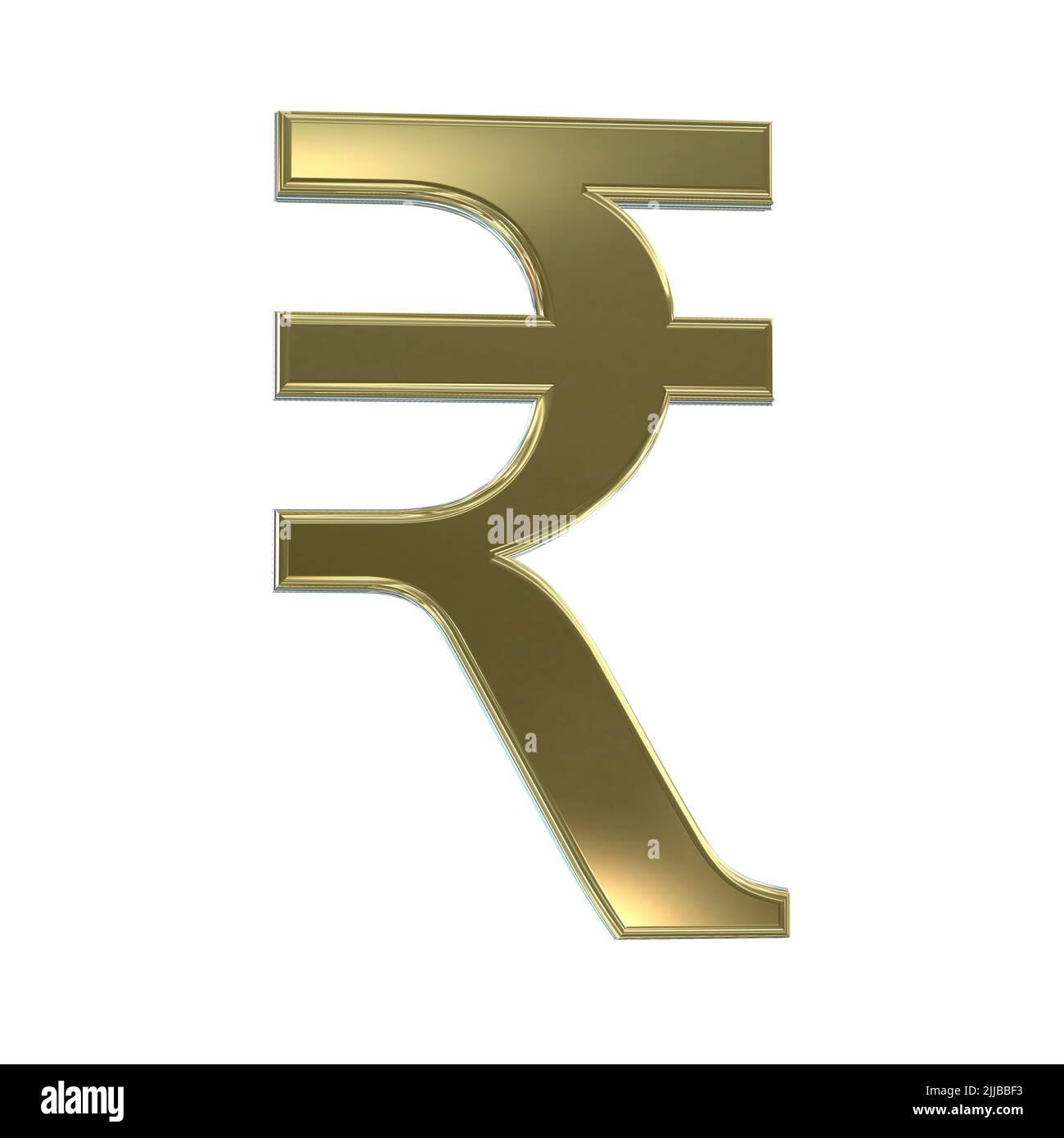 3D Gold Silber Rupie Währungssymbol Symbole Zeichen ausgeschnitten isoliert auf weißem Hintergrund Stockfoto