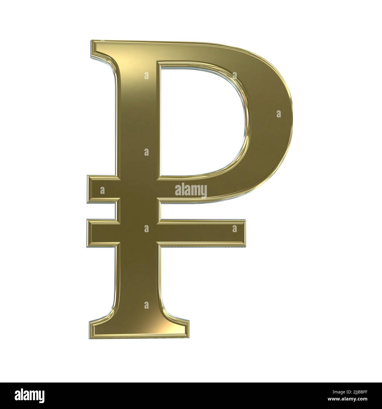 3D Gold Silber Rubel Währungssymbol Symbole Zeichen ausgeschnitten isoliert auf weißem Hintergrund Stockfoto