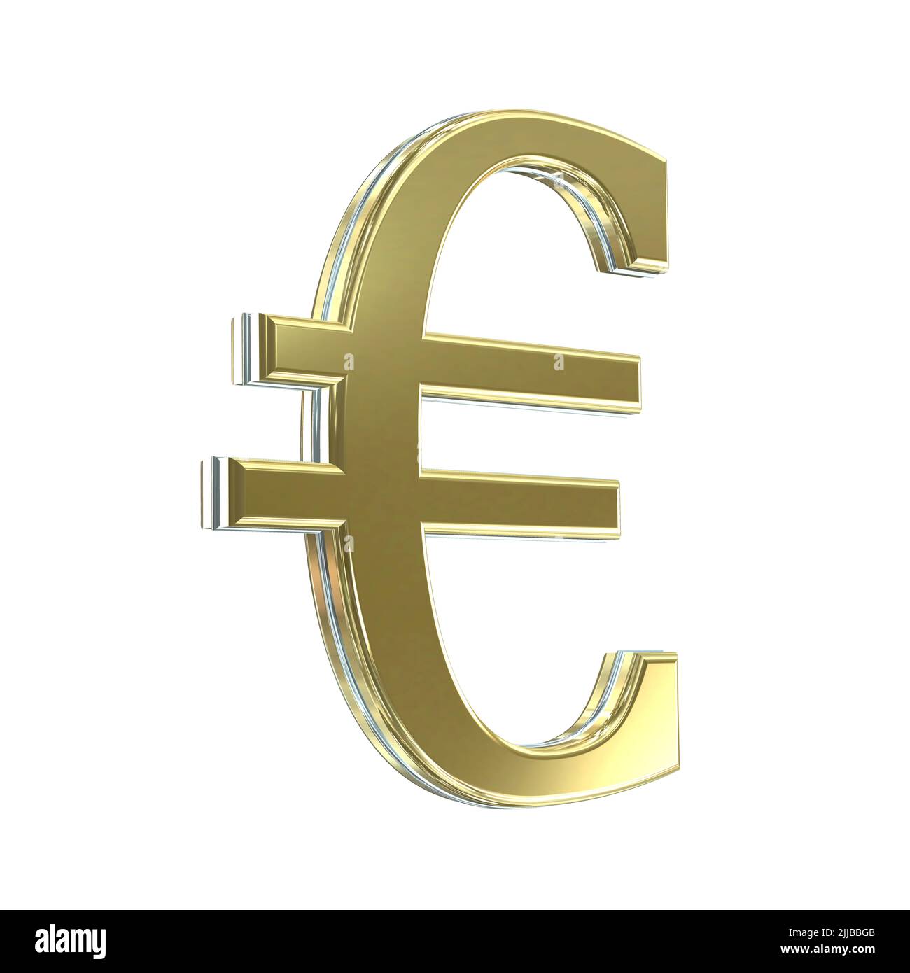 3D Gold Silber Euro Währungssymbol Symbole Zeichen ausschneiden isoliert auf weißem Hintergrund Stockfoto
