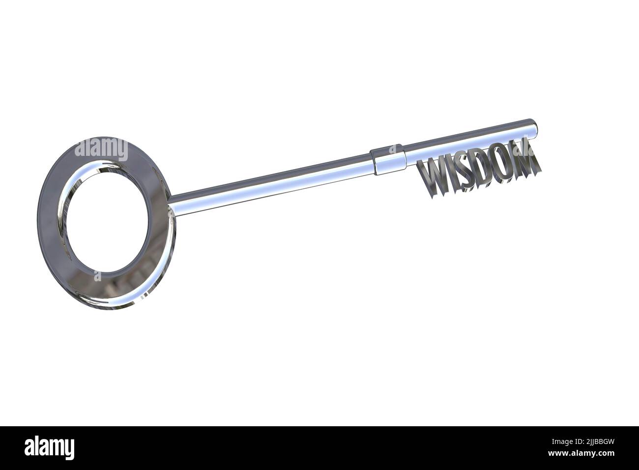 Schlüssel zu Weisheit Konzept Bildung Konzept Wissen Lernen Weisheit Text 3D Schlüssel Ausschnitt isoliert auf weißem Hintergrund Stockfoto