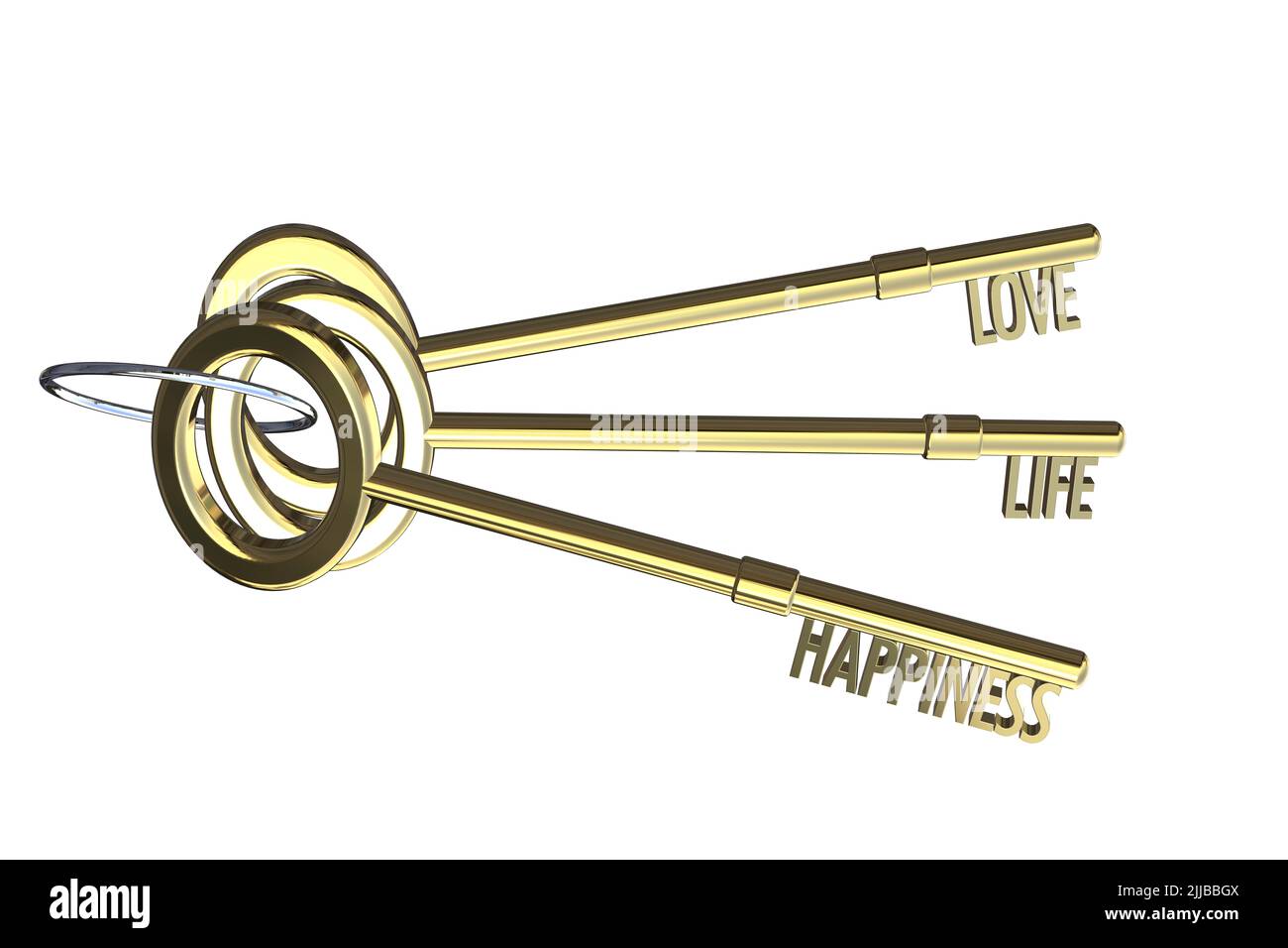 Schlüssel zum Liebeskonzept Schlüssel zum Leben Konzept Schlüssel zum Glück Konzept Schlüsselbündel 3D Render Goldschlüssel Stockfoto