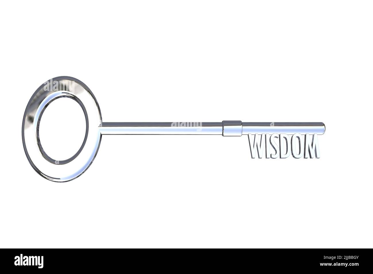 Schlüssel zu Weisheit Konzept Bildung Konzept Wissen Lernen Weisheit Text 3D Schlüssel Ausschnitt isoliert auf weißem Hintergrund Stockfoto