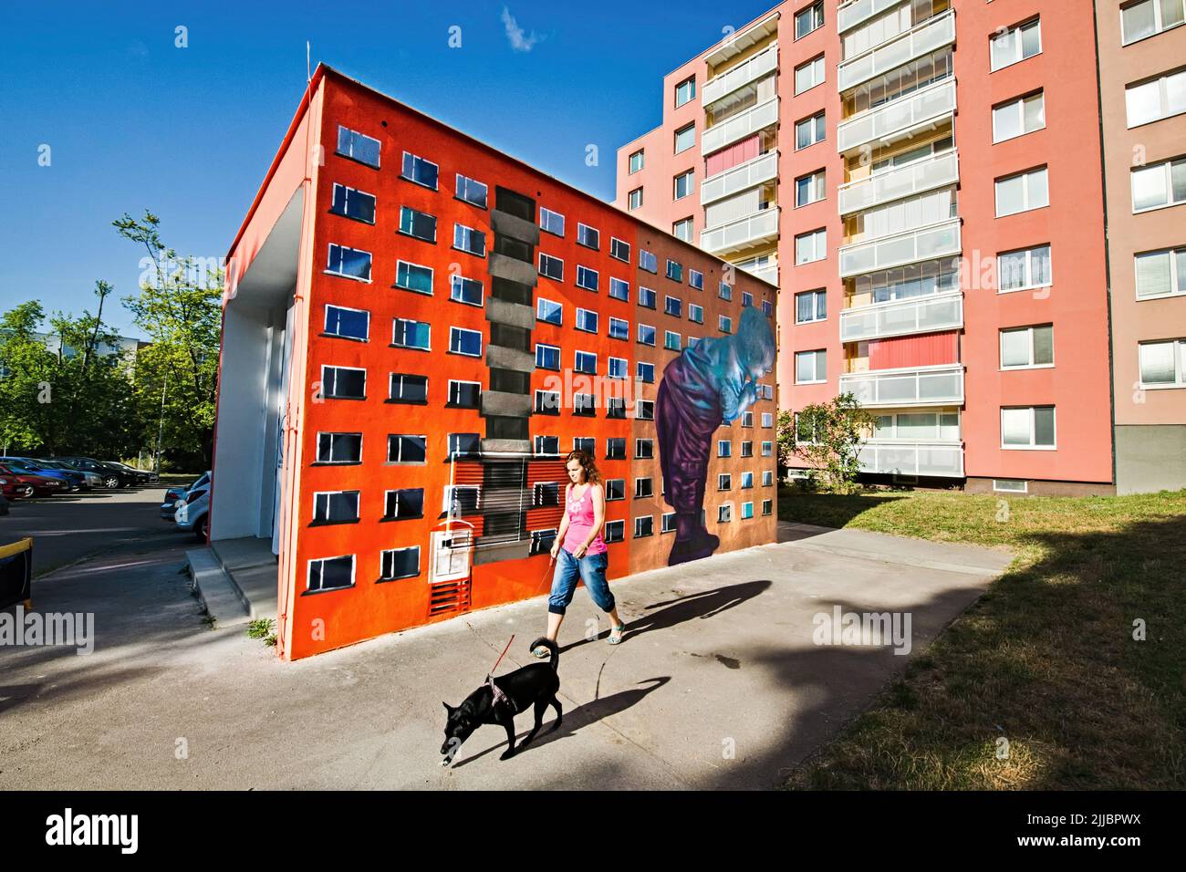 Brünn, Tschechische Republik. 25.. Juli 2022. Die Künstler Ales Vesely und Lukas Vesely malten am 25. Juli 2022 eine Wandmalerei auf einer Transformatorenstation im alten Liskovec-Viertel in Brünn, Tschechien. Quelle: Patrik Uhlir/CTK Photo/Alamy Live News Stockfoto