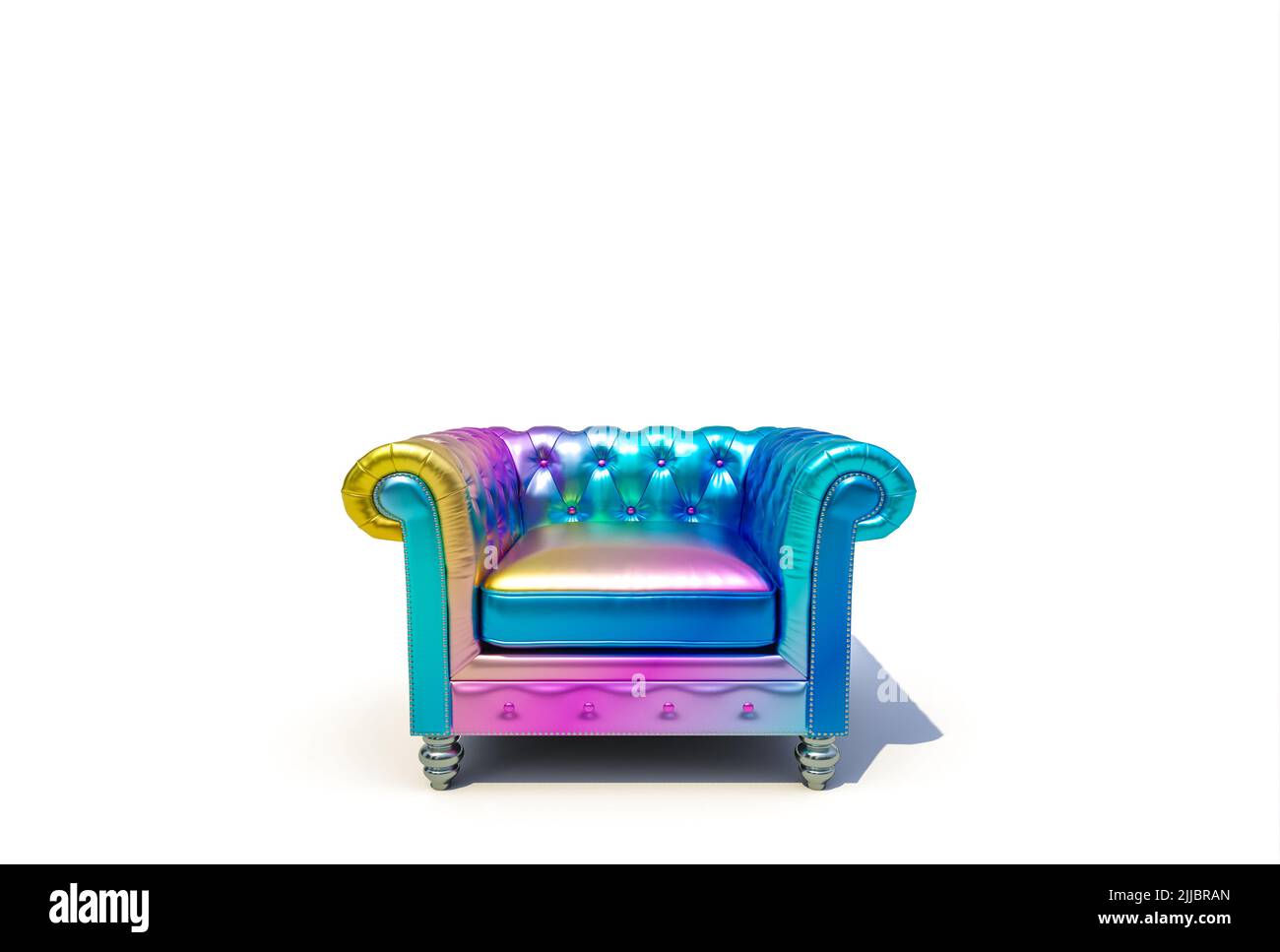 Schillernder Sessel auf weißem Hintergrund. 3D Rendern Stockfoto