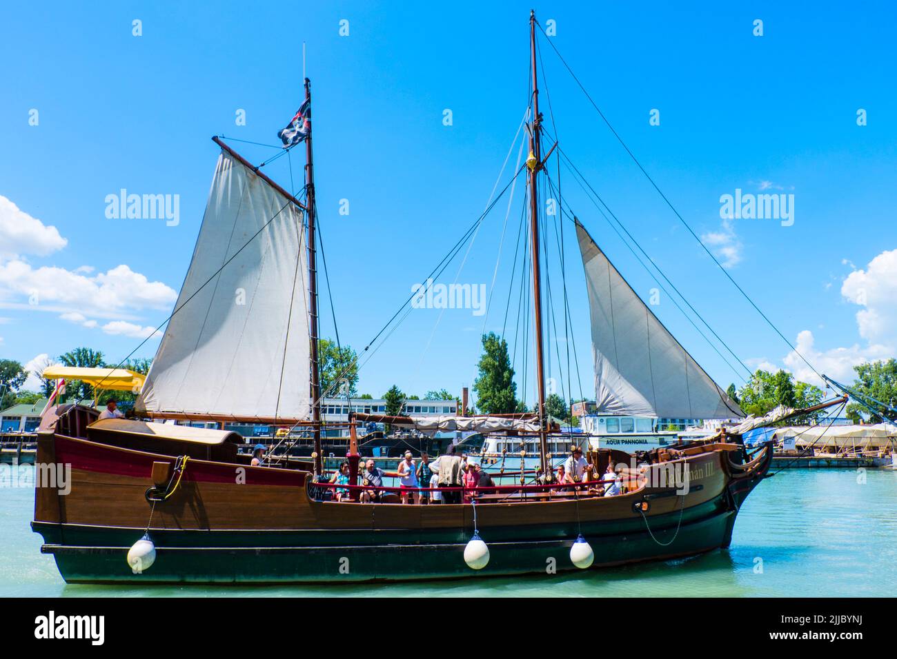 Piratenschiff, Plattensee, Siofok, Ungarn Stockfoto