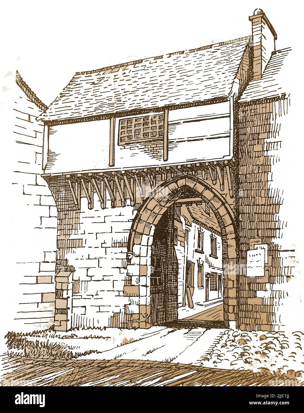 Geschichte von Lincoln, England - das ehemalige Close Gatehouse (Western End of Eastgate) Stockfoto