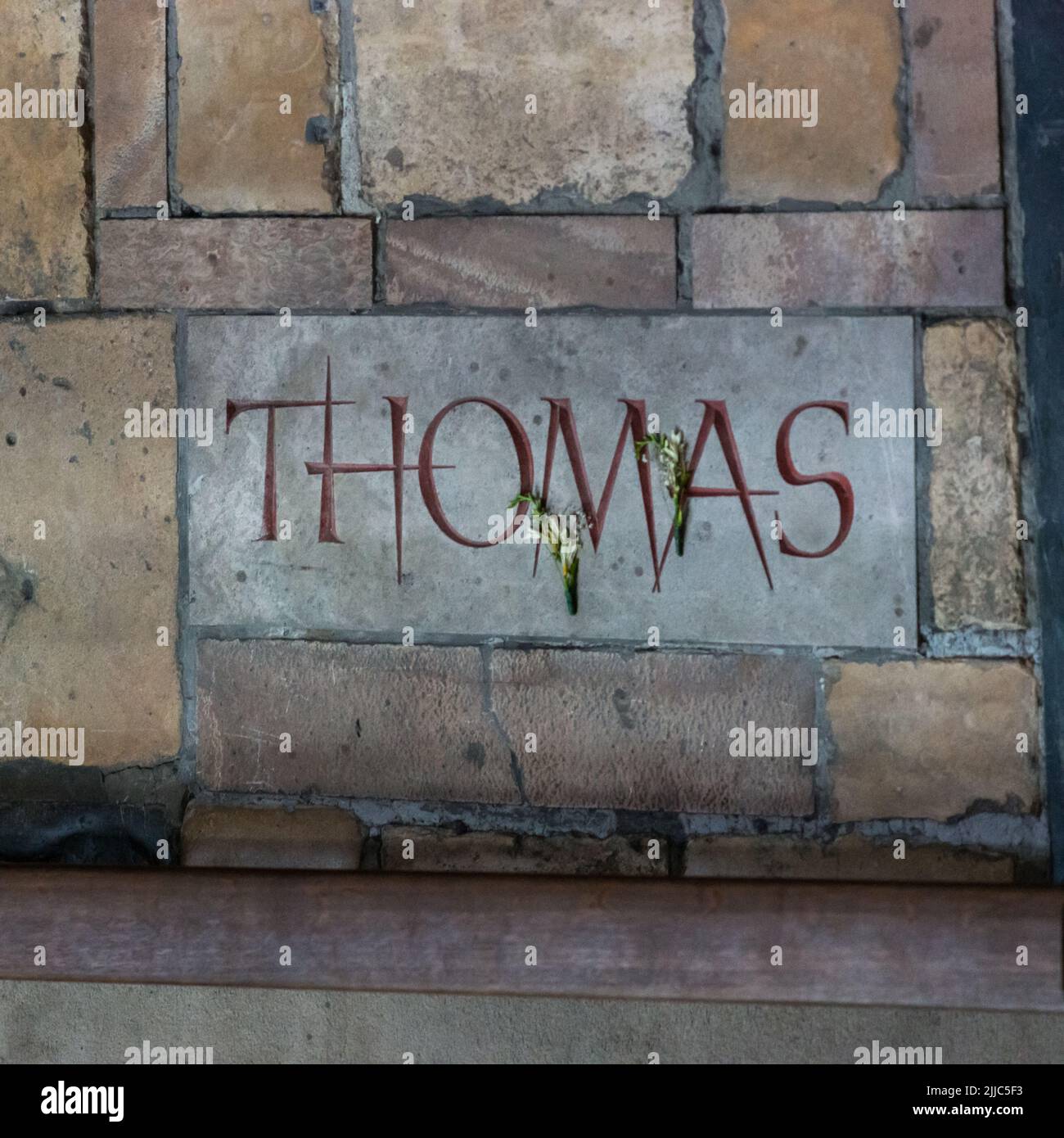 Ort, an dem Thomas Becket 1170 in der Kathedrale von Canterbury, Kent, Großbritannien, ermordet wurde Stockfoto