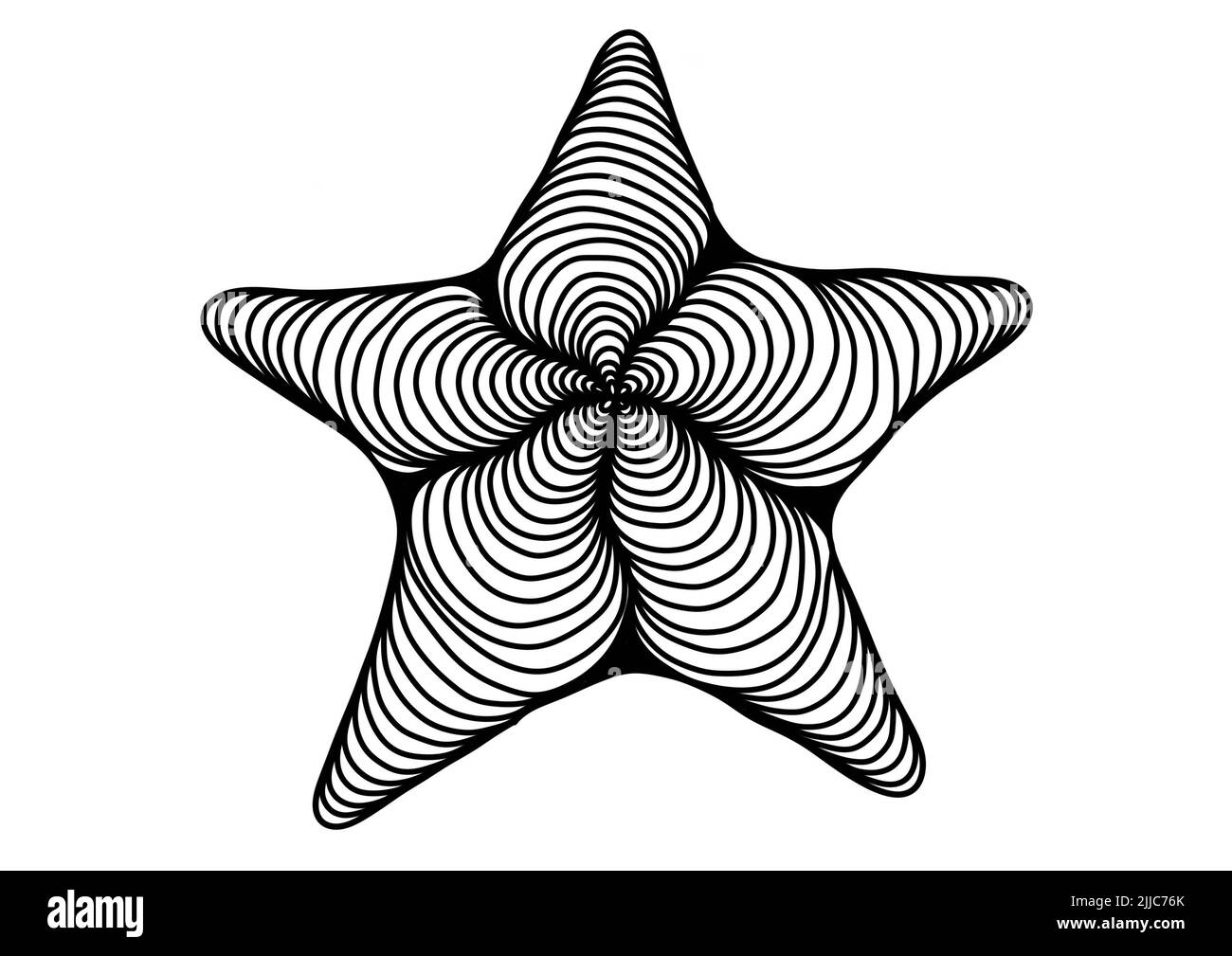 Eine schwarz-weiße Linienzeichnung eines Sternfisches für Hintergrund, Logo und andere Illustrationen benötigt Stockfoto