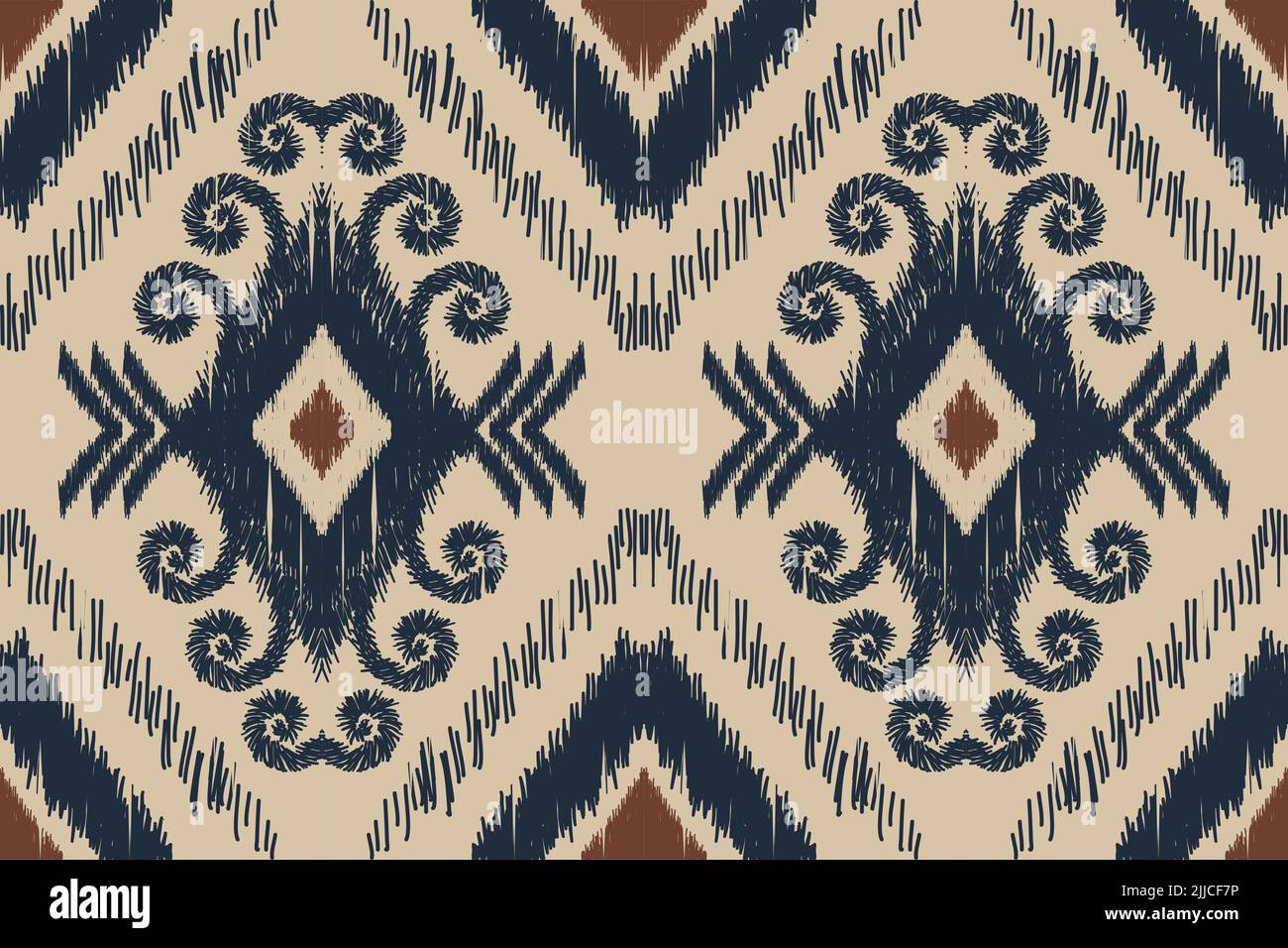 Traditionelles IKAT & Ethno-Nahtloses Muster mit geometrischem Tribal-Hintergrund für Liebhaber des orientalischen Stickdesigns. Stockfoto
