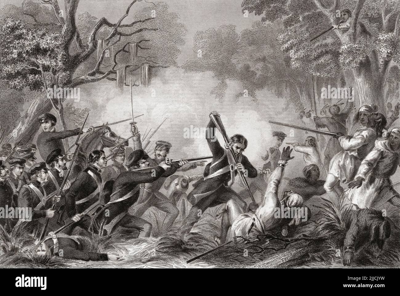 Die Schlacht von Lake Okeechobee, Dezember 25, 1837 während des Zweiten Seminole war aka der Florida war, 1835 - 1842. Nach einer Arbeit aus dem 19.. Jahrhundert. Stockfoto