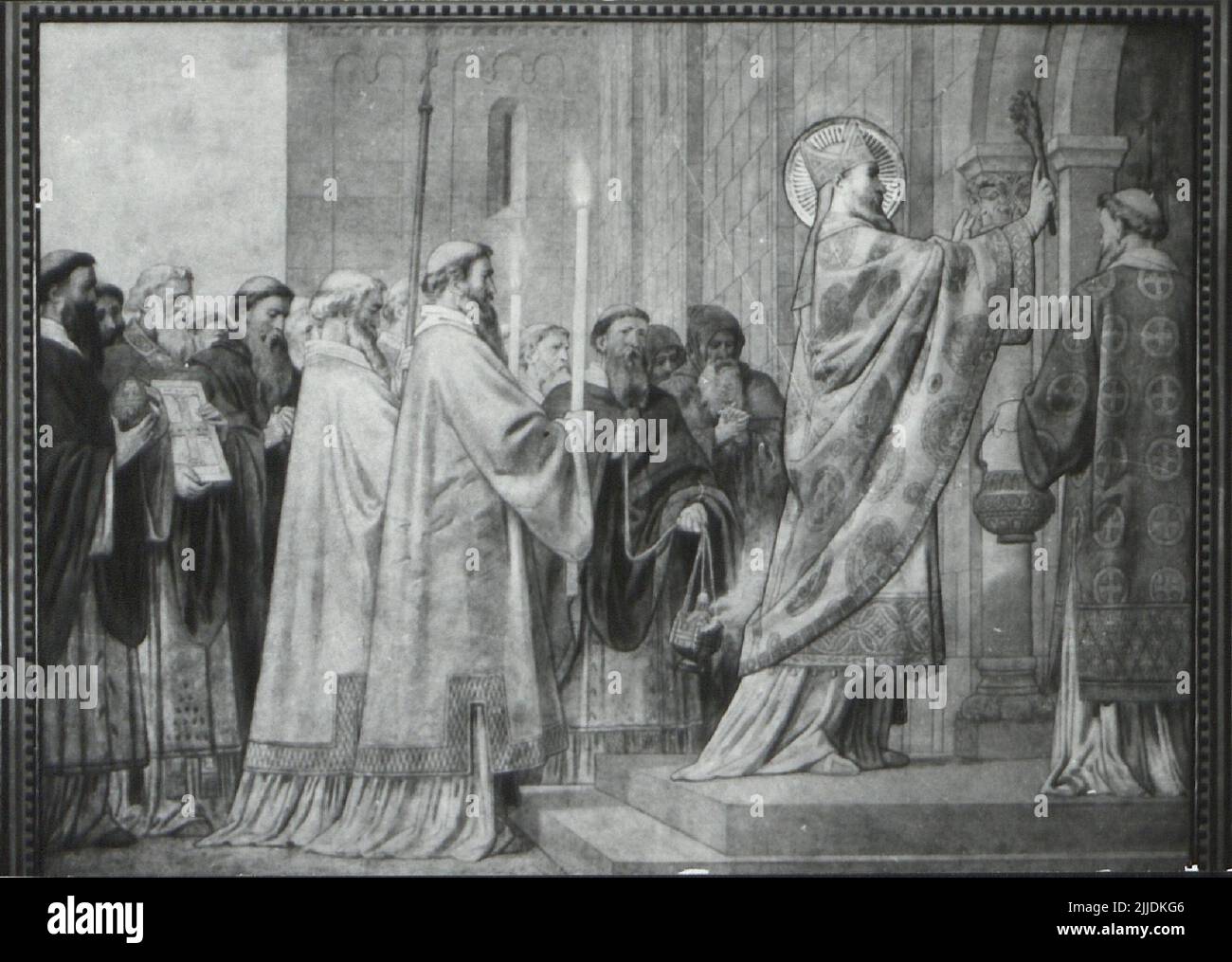 Kathedrale. Postkarte der Kathedrale von Pécs. Bertalan Székelys Wandbild. Stockfoto