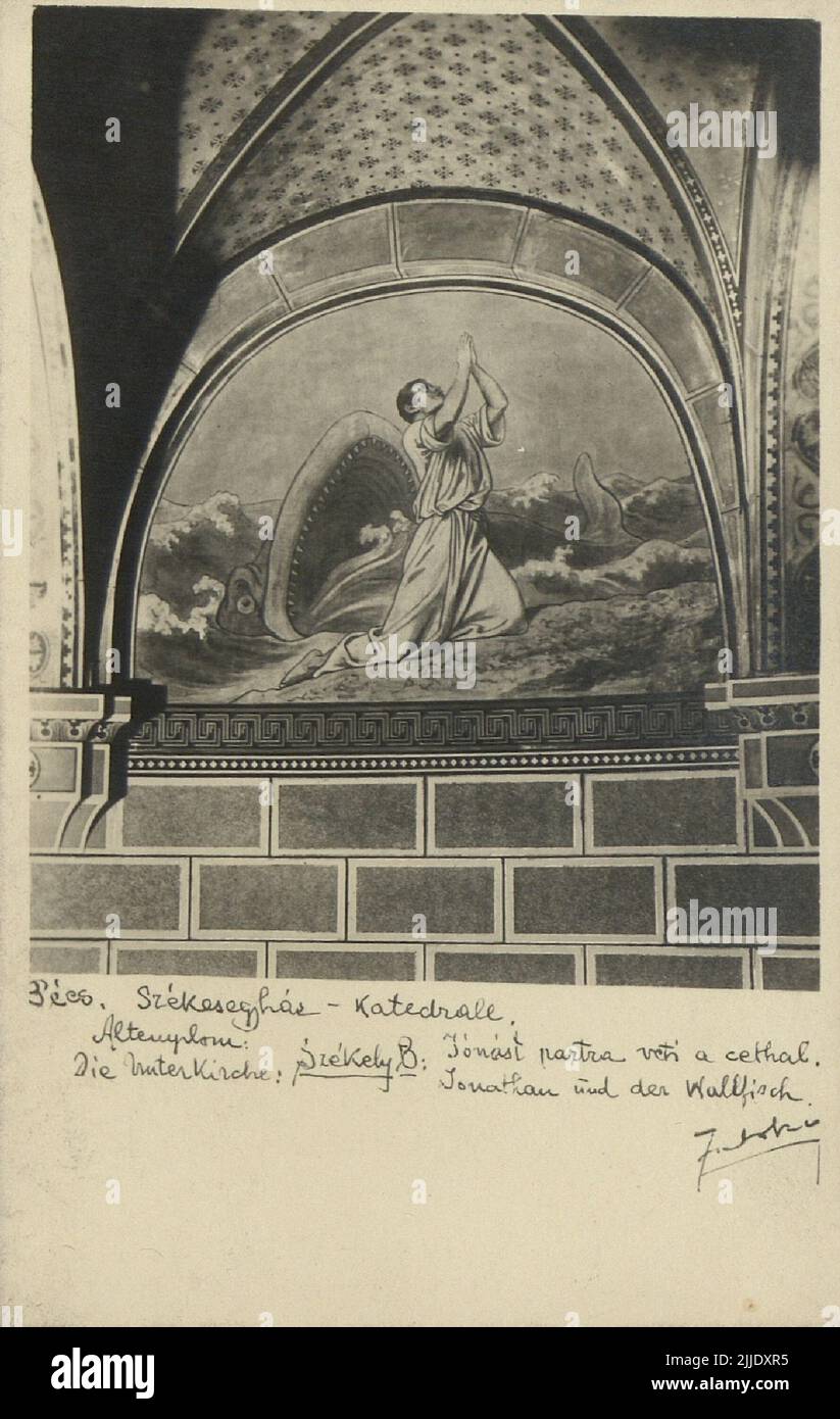 Kathedrale. Postkarte der Kathedrale von Pécs. Bertalan Székelys Gemälde. Stockfoto