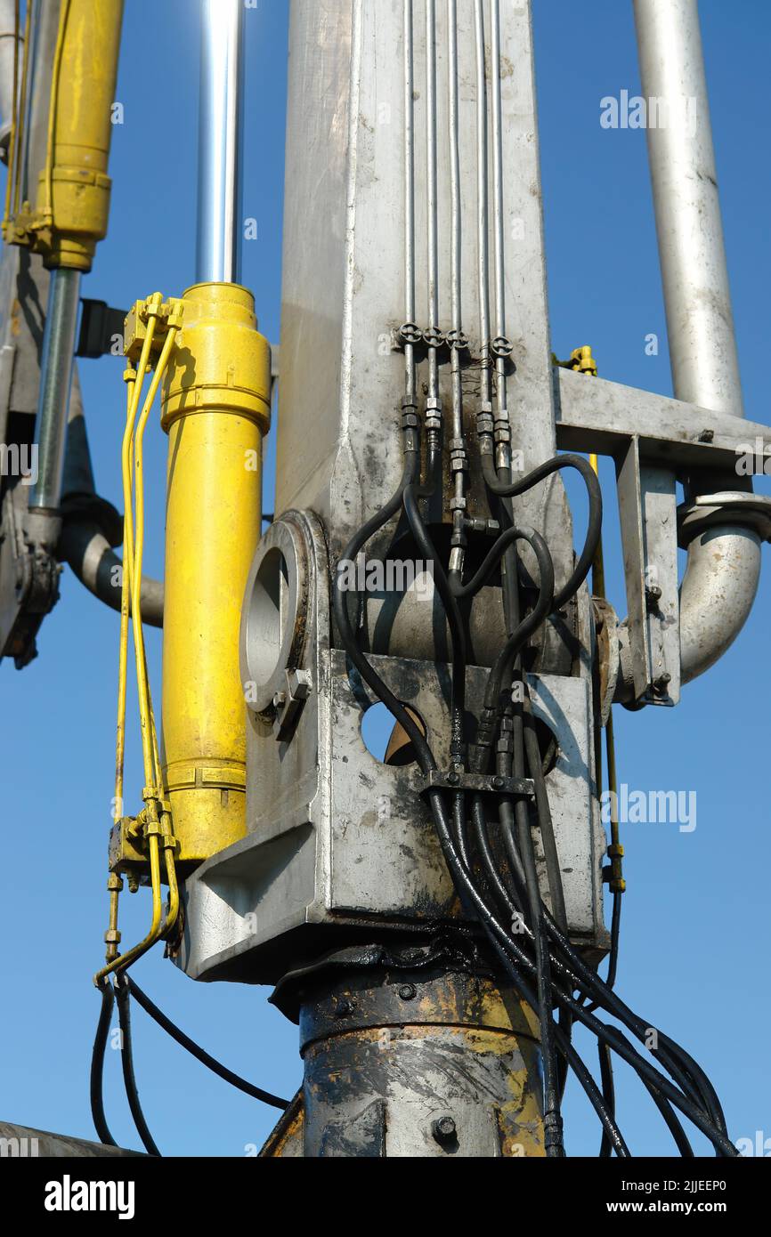 Nahaufnahme des Pumpengetriebes für Betonmischanlagen Stockfoto
