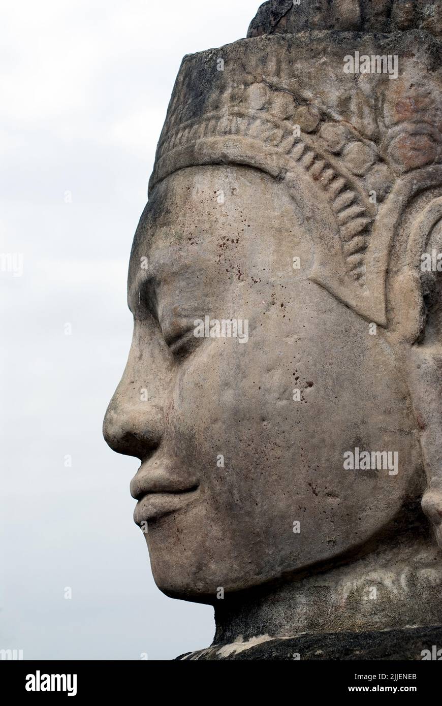 Tempelsteinskulptur im berühmten Angkor Wat Tempel in der Nähe von Siam Reap, Kambodscha, Angkor Thom, Angkor Wat, Siem Reap Stockfoto