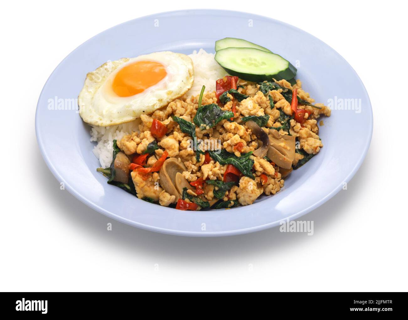 Thailändisches Basilikum-Huhn (Gai Pad Krapow) Stockfoto