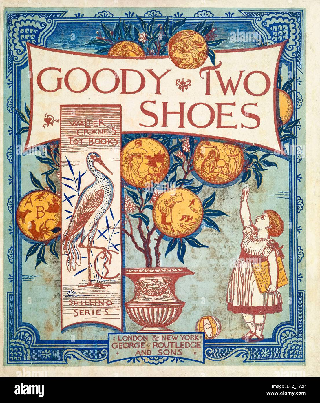 Goody Two Shoes, illustrierte Kinderbuch-Cover-Design-Illustration von Walter Crane, 1874 Stockfoto
