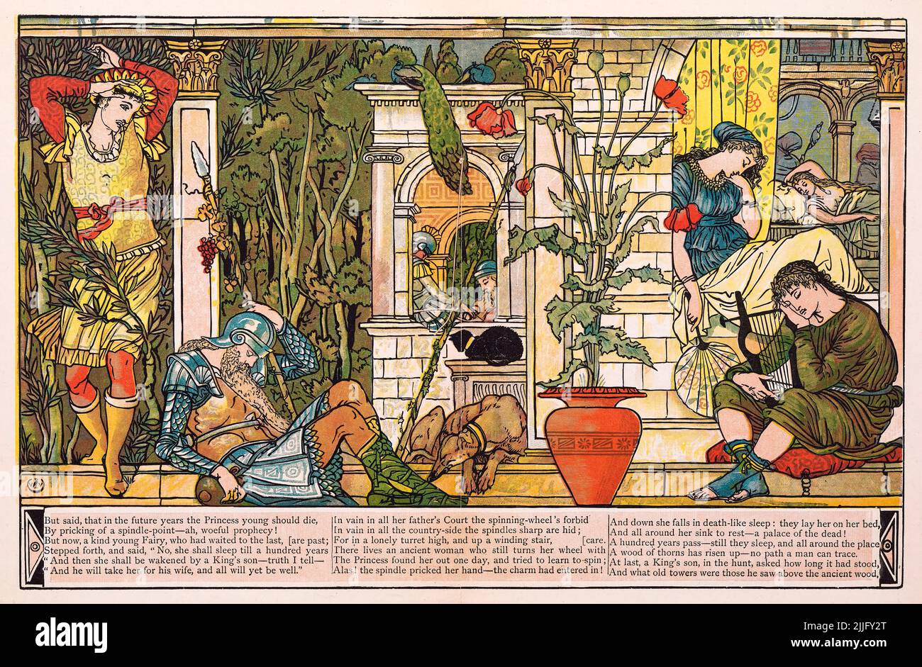 Die schlafende Schönheit, Kinderbuchillustration von Walter Crane, 1876 Stockfoto