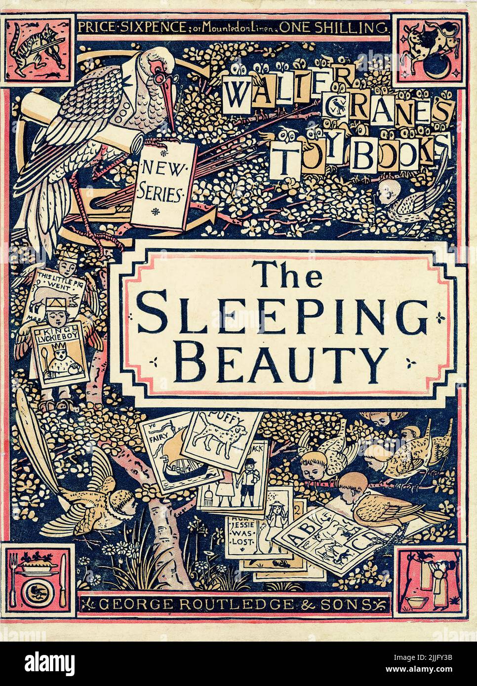 The Sleeping Beauty, illustrierte Kinderbuch-Cover-Design-Illustration von Walter Crane, 1876 Stockfoto