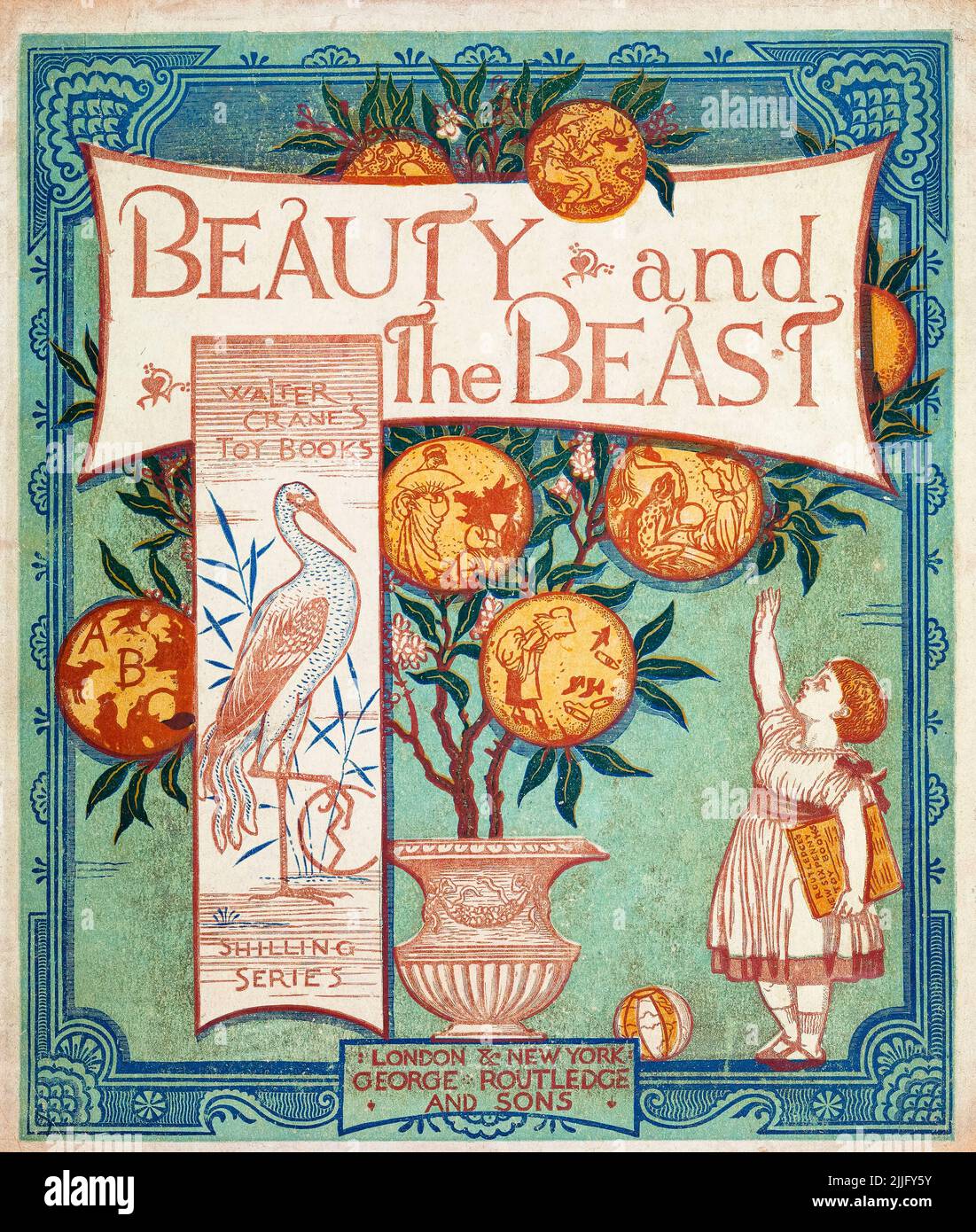 Beauty and the Beast, illustriertes Kinderbuch, Cover-Design-Illustration von Walter Crane, 1874-1875 Stockfoto