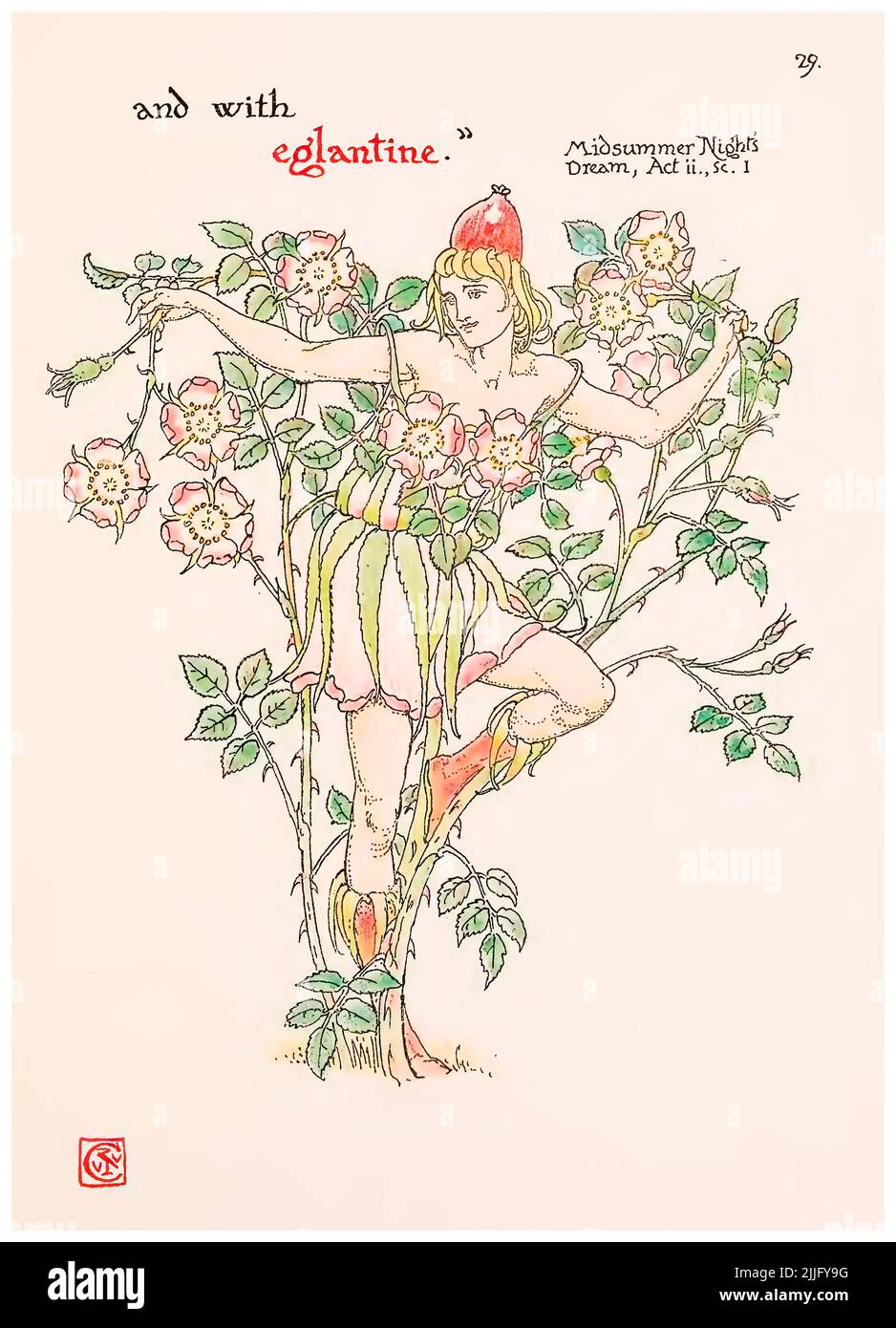 Eglantin (Süße Briarrose) aus dem Bildband "Blumen aus Shakespeares Garten", Illustration von Walter Crane, 1909 Stockfoto